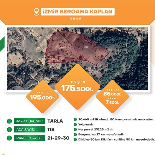 İzmir Bergama Kaplan Arsa 118 ADA/21-29-30 PARSEL